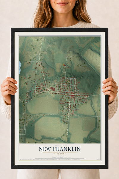 Map of New Franklin, Missouri, 18 x 24 inch print in a black wood frame