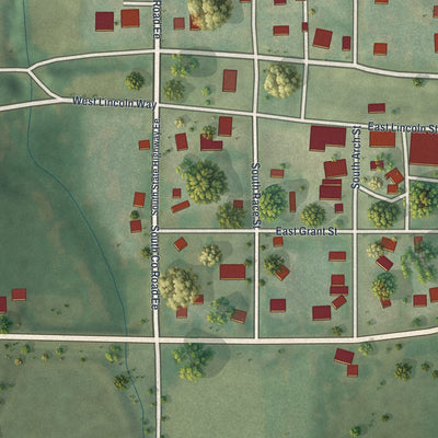 Close-up of the map of New Hampton, Missouri print showing street and building detail