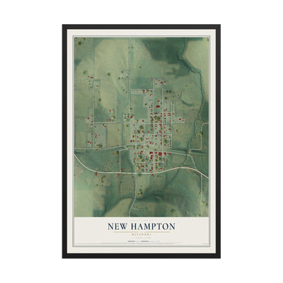 Map of New Hampton, Missouri, 12 x 18 inch print in a black wood frame