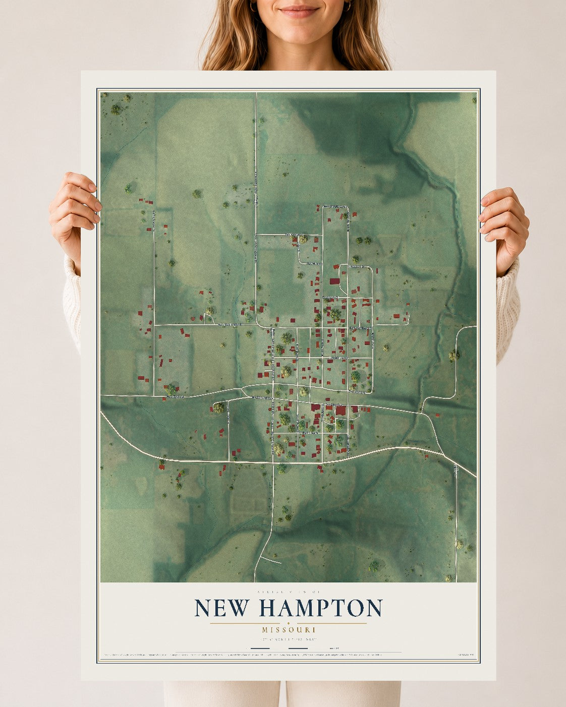 Map of New Hampton, Missouri, 24 x 36 inch unframed archival matte print