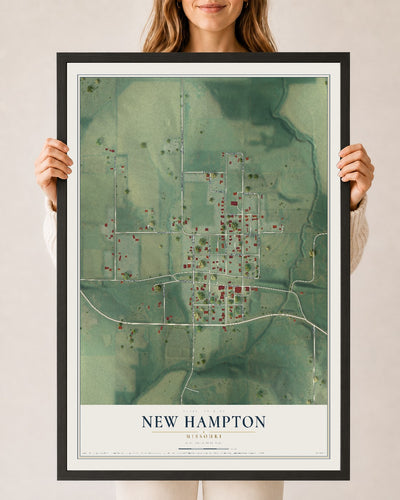 Map of New Hampton, Missouri, 24 x 36 inch print in a black wood frame
