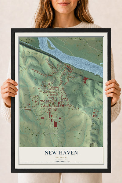 Map of New Haven, Missouri, 18 x 24 inch print in a black wood frame