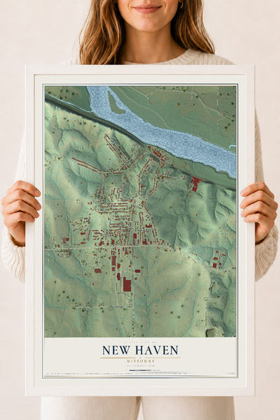 Map of New Haven, Missouri, 18 x 24 inch print in a white wood frame