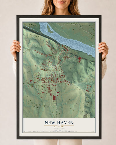 Map of New Haven, Missouri, 24 x 36 inch print in a black wood frame
