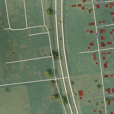 Second close-up of the map of New London, Missouri print showing more streets and buildings