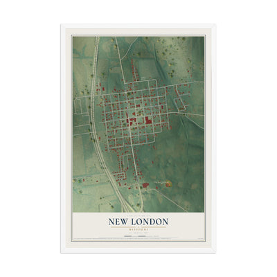 Map of New London, Missouri, 12 x 18 inch print in a white wood frame