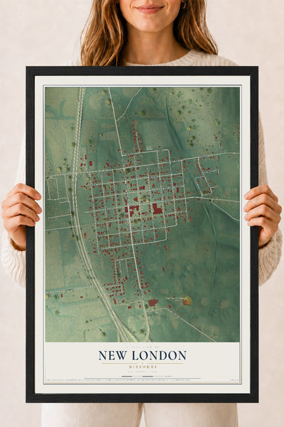 Map of New London, Missouri, 18 x 24 inch print in a black wood frame