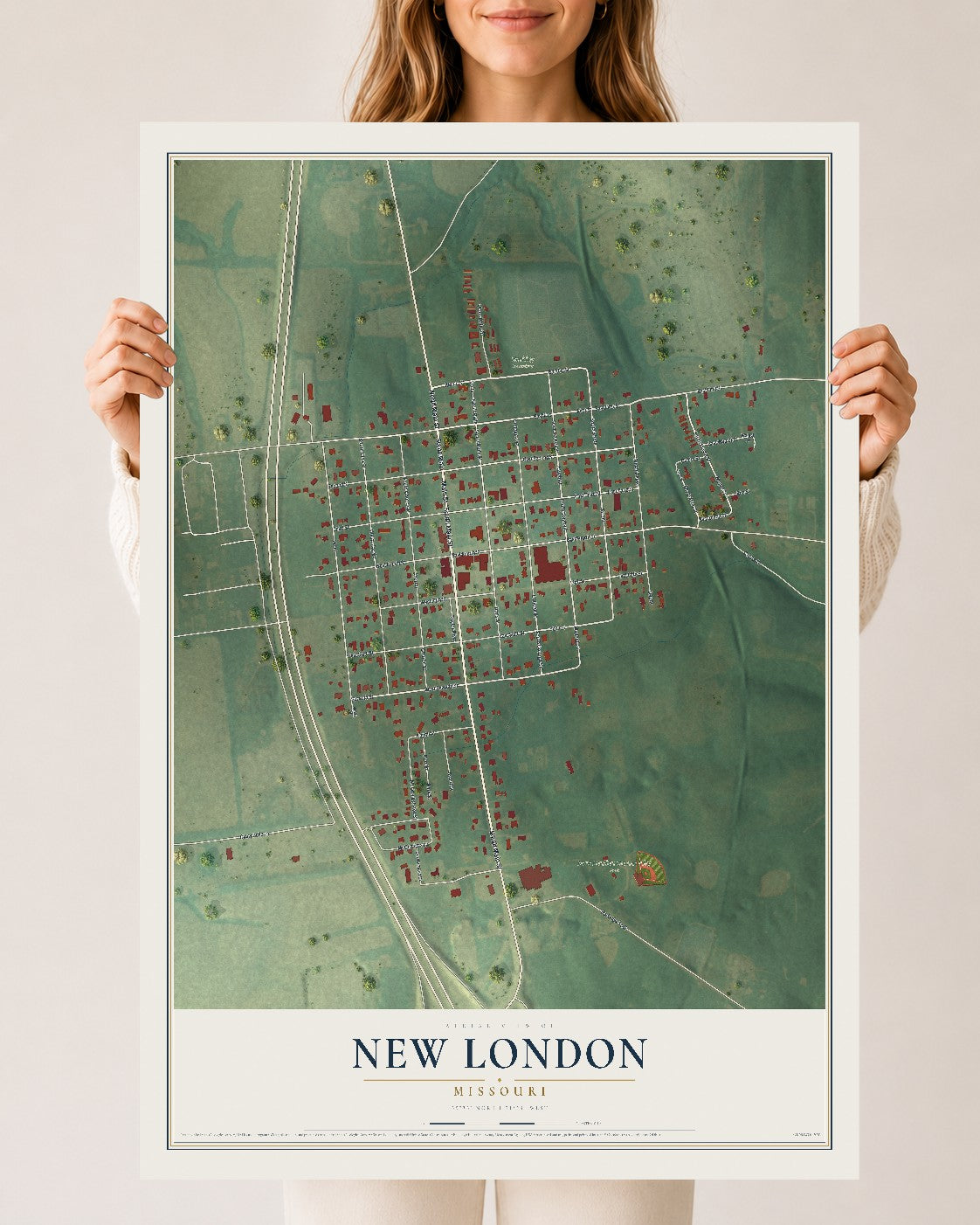 Map of New London, Missouri, 24 x 36 inch unframed archival matte print