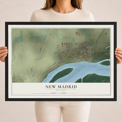 Map of New Madrid, Missouri, 18 x 24 inch print in a black wood frame