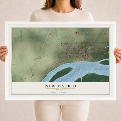 Map of New Madrid, Missouri, 18 x 24 inch print in a white wood frame