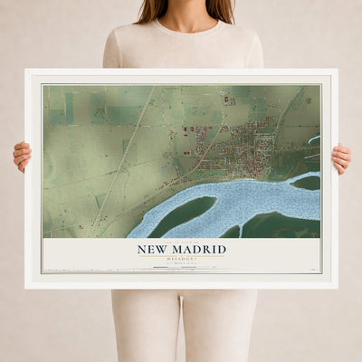 Map of New Madrid, Missouri, 24 x 36 inch print in a white wood frame