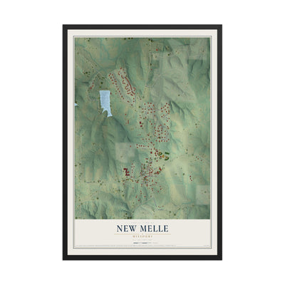 Map of New Melle, Missouri, 12 x 18 inch print in a black wood frame