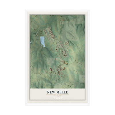 Map of New Melle, Missouri, 12 x 18 inch print in a white wood frame