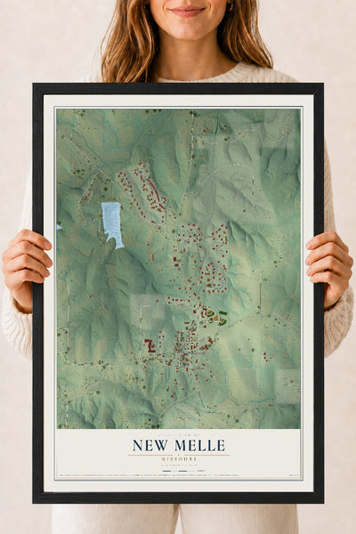 Map of New Melle, Missouri, 18 x 24 inch print in a black wood frame