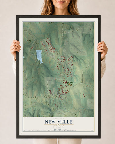 Map of New Melle, Missouri, 24 x 36 inch print in a black wood frame