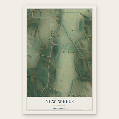 New Wells, Missouri map print, the full design
