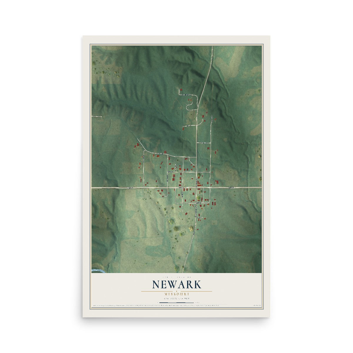 Map of Newark, Missouri, 12 x 18 inch unframed archival matte print