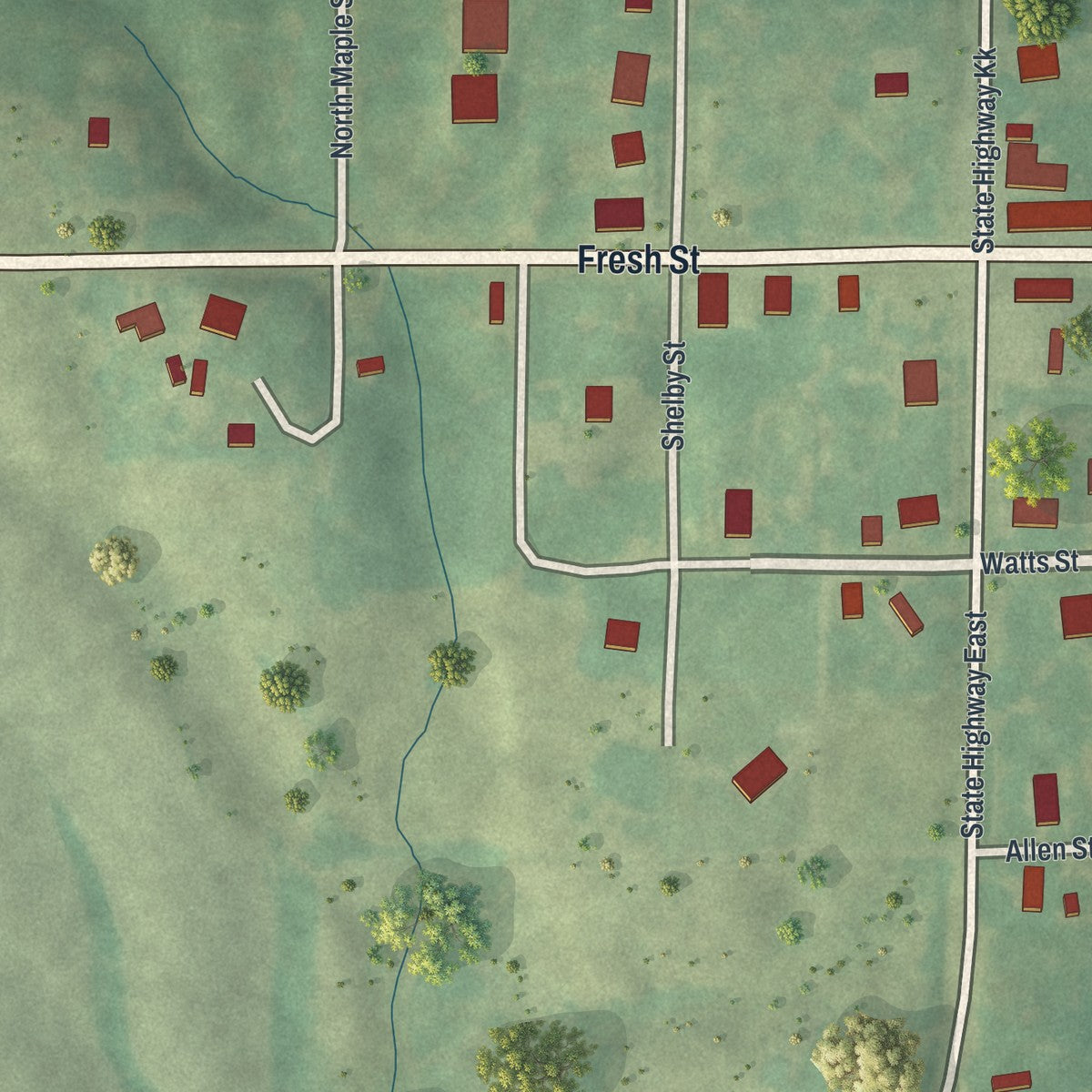 Close-up of the map of Newark, Missouri print showing street and building detail