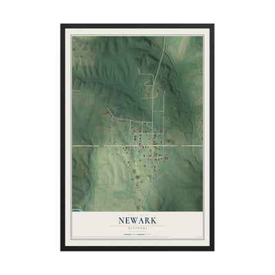 Map of Newark, Missouri, 12 x 18 inch print in a black wood frame