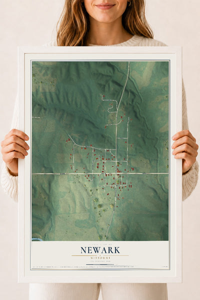 Map of Newark, Missouri, 18 x 24 inch print in a white wood frame