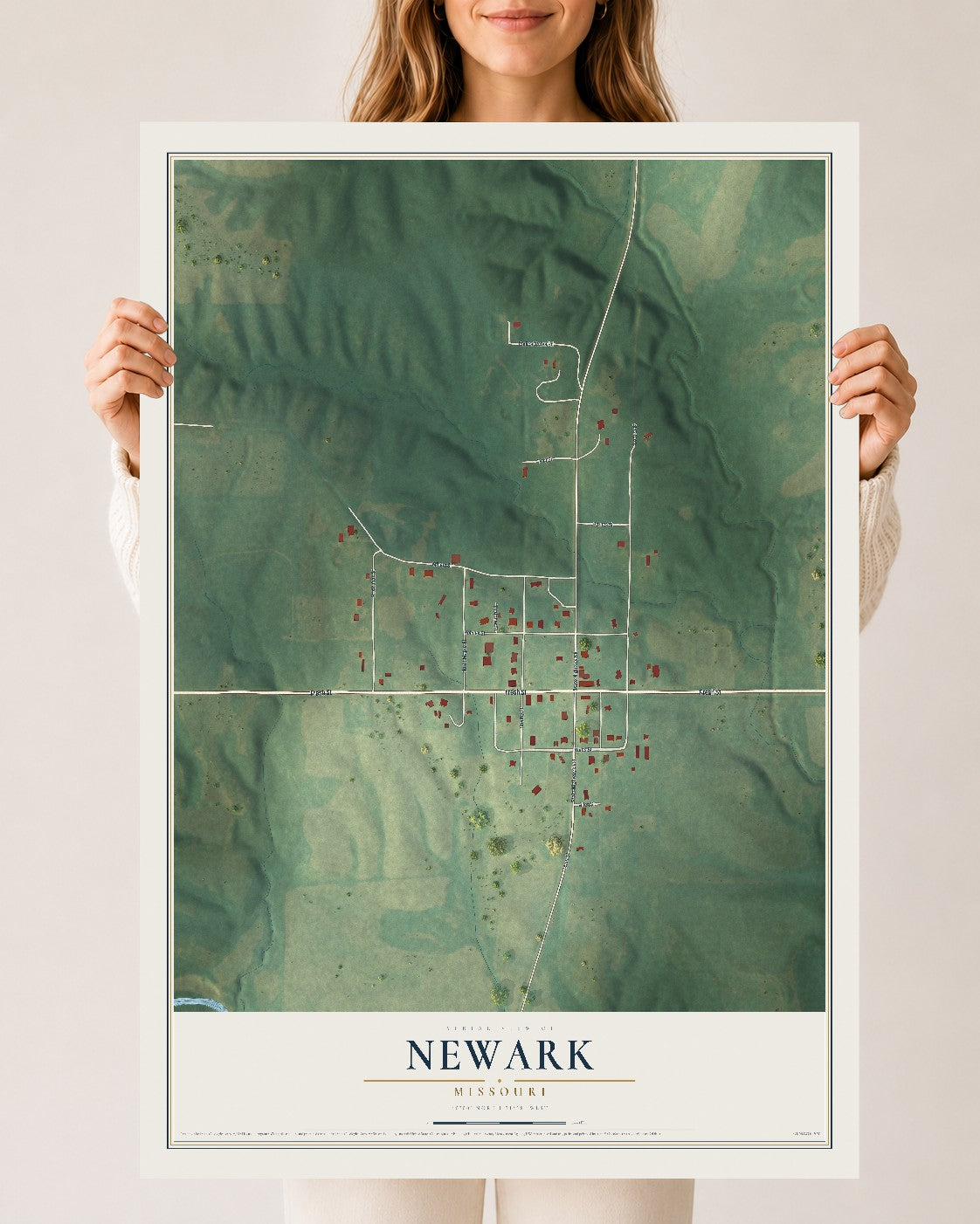Map of Newark, Missouri, 24 x 36 inch unframed archival matte print