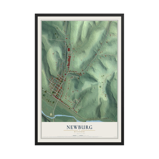 Map of Newburg, Missouri, 12 x 18 inch print in a black wood frame