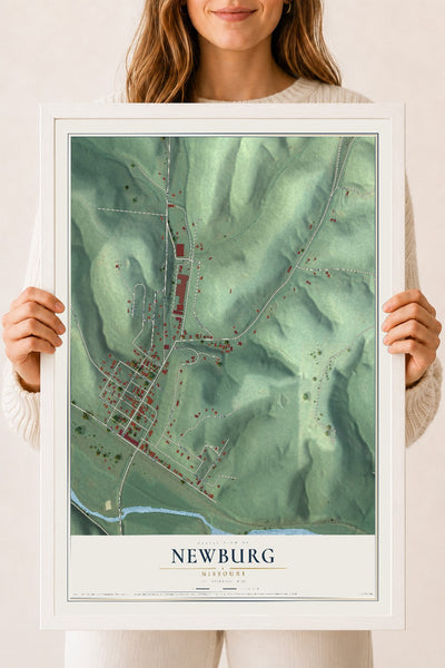 Map of Newburg, Missouri, 18 x 24 inch print in a white wood frame