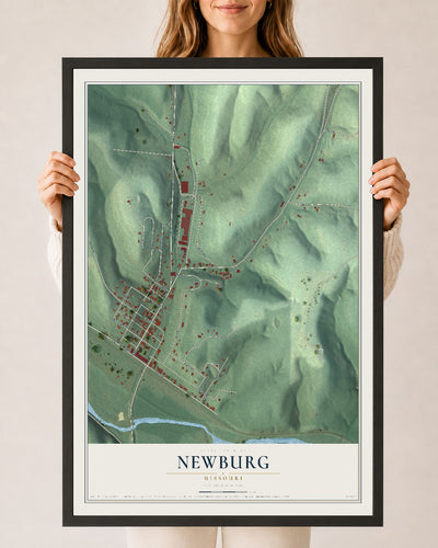 Map of Newburg, Missouri, 24 x 36 inch print in a black wood frame