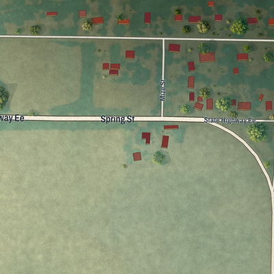 Second close-up of the map of Newtonia, Missouri print showing more streets and buildings