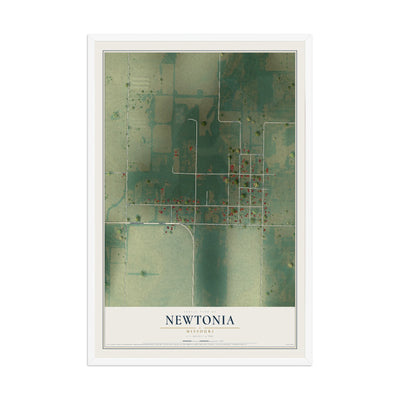 Map of Newtonia, Missouri, 12 x 18 inch print in a white wood frame