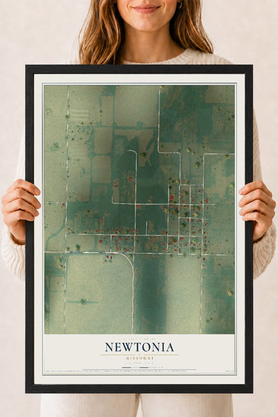 Map of Newtonia, Missouri, 18 x 24 inch print in a black wood frame