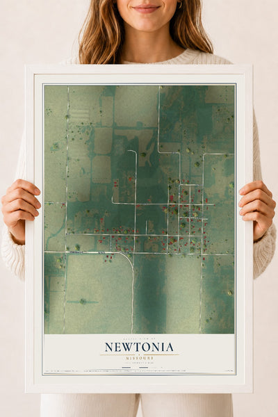 Map of Newtonia, Missouri, 18 x 24 inch print in a white wood frame