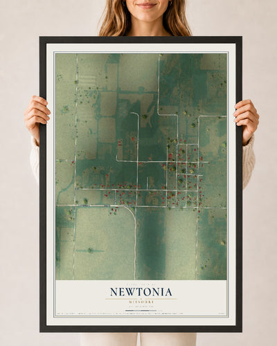 Map of Newtonia, Missouri, 24 x 36 inch print in a black wood frame