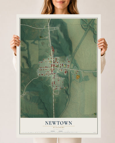 Map of Newtown, Missouri, 24 x 36 inch unframed archival matte print