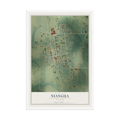 Map of Niangua, Missouri, 12 x 18 inch print in a white wood frame