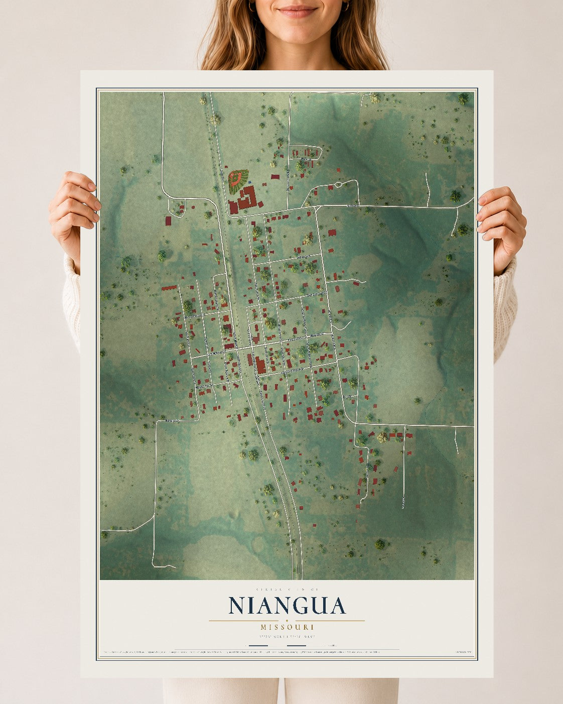 Map of Niangua, Missouri, 24 x 36 inch unframed archival matte print