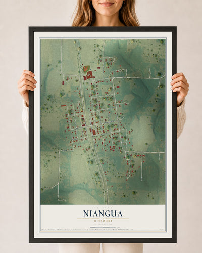 Map of Niangua, Missouri, 24 x 36 inch print in a black wood frame