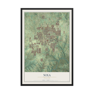 Map of Nixa, Missouri, 12 x 18 inch print in a black wood frame