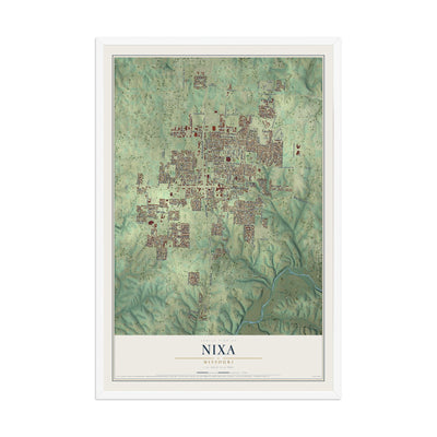 Map of Nixa, Missouri, 12 x 18 inch print in a white wood frame