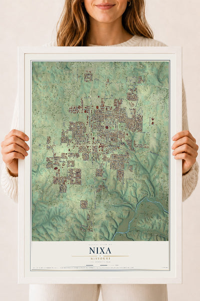 Map of Nixa, Missouri, 18 x 24 inch print in a white wood frame