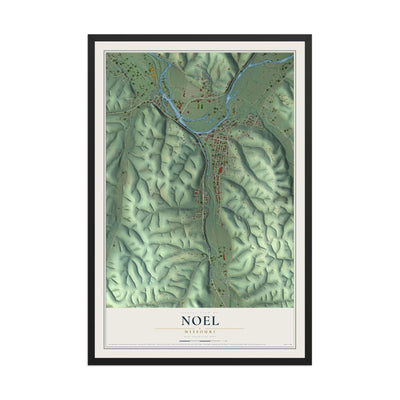 Map of Noel, Missouri, 12 x 18 inch print in a black wood frame
