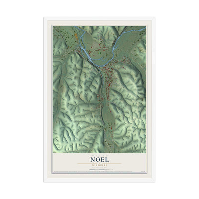 Map of Noel, Missouri, 12 x 18 inch print in a white wood frame
