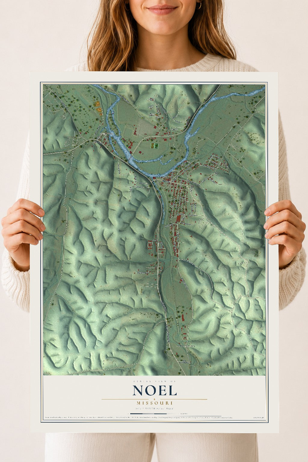 Map of Noel, Missouri, 18 x 24 inch unframed archival matte print