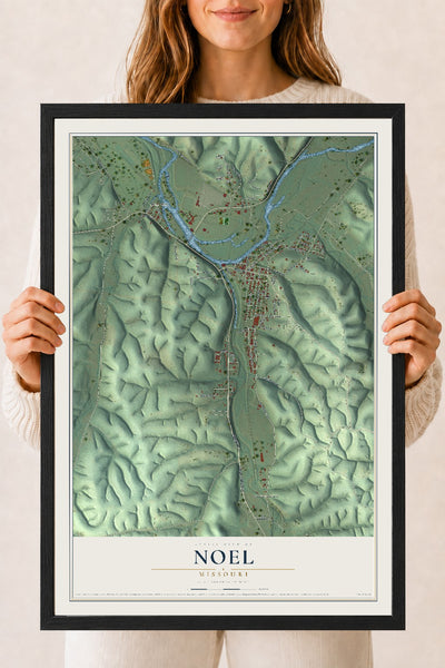Map of Noel, Missouri, 18 x 24 inch print in a black wood frame