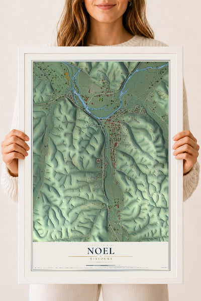 Map of Noel, Missouri, 18 x 24 inch print in a white wood frame