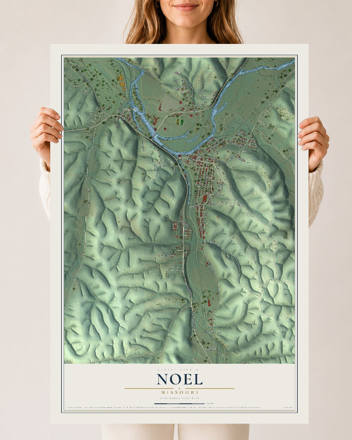 Map of Noel, Missouri, 24 x 36 inch unframed archival matte print