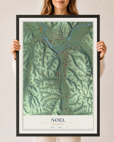 Map of Noel, Missouri, 24 x 36 inch print in a black wood frame