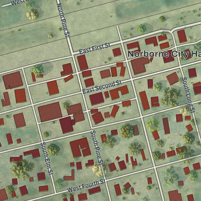 Close-up of the map of Norborne, Missouri print showing street and building detail