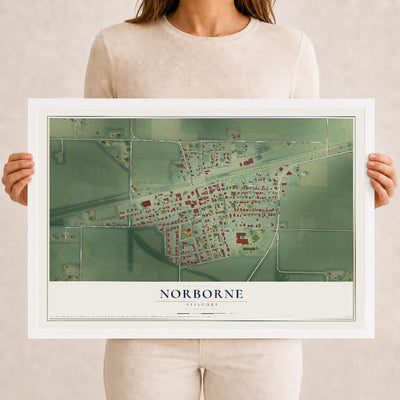 Map of Norborne, Missouri, 12 x 18 inch print in a white wood frame