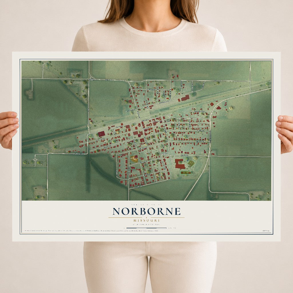 Map of Norborne, Missouri, 18 x 24 inch unframed archival matte print